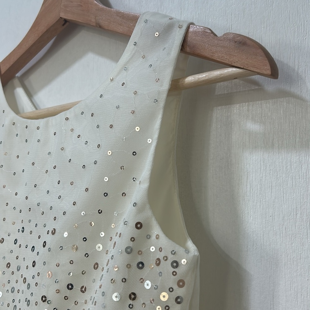 H&M GIRL FLARE SKIRT DRESS WITH GOLD SEQUIN STARS IVORY SLEEVELESS Sz 10 - Picture 11 of 16